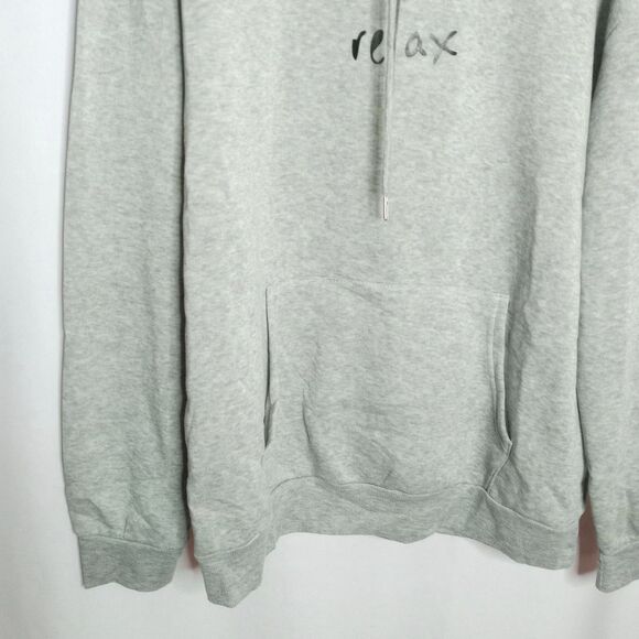 Oversized RELAX Graphic Print Fleece Hoodie Gray Pullover Sweatshirt NWOT Large - Picture 4 of 6